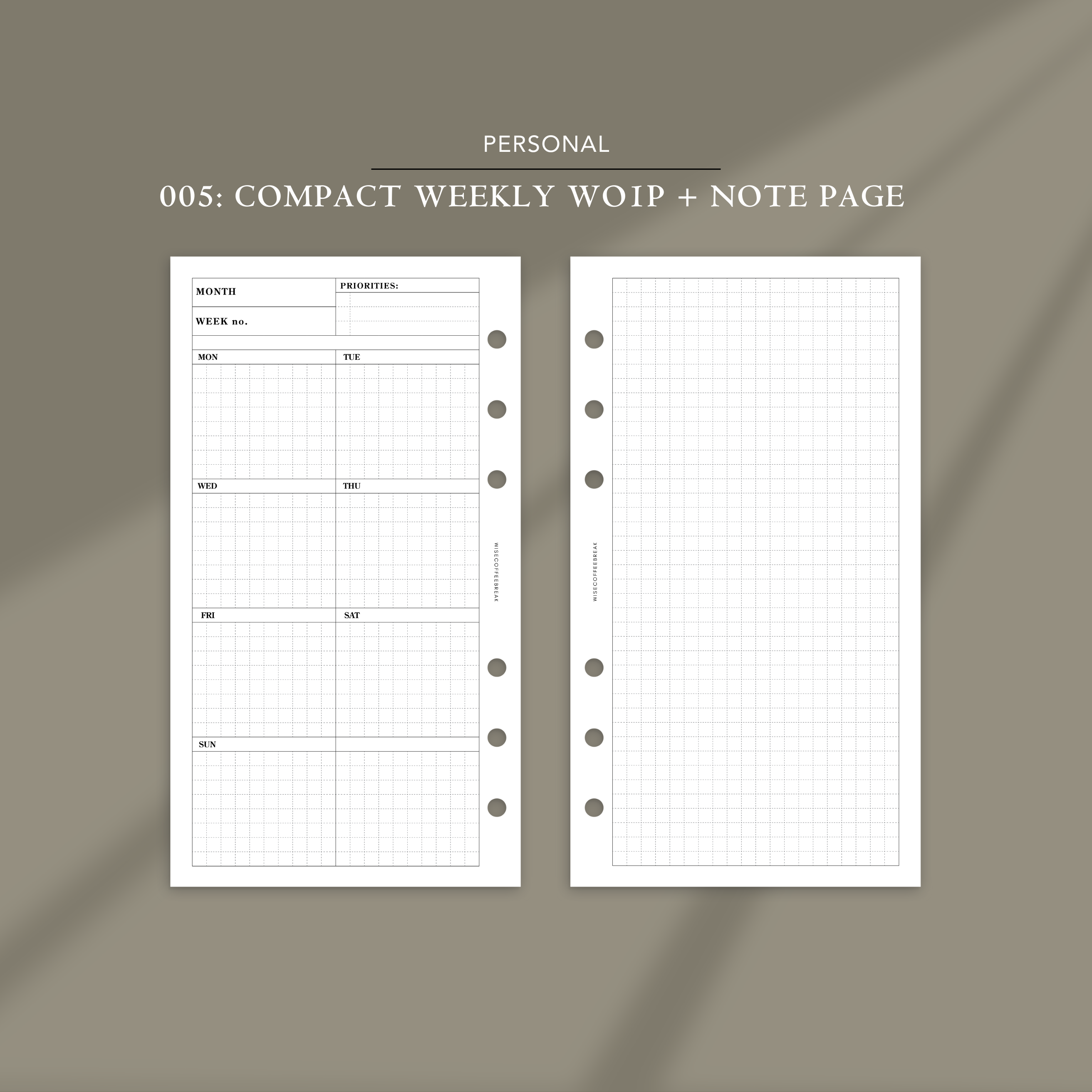 005: Compact Weekly Wo1P w/Note Page – Wise Coffee Break